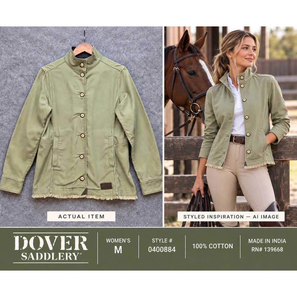 Dover Saddlery Utility Jacket Womens Medium Green Canvas Field Coat M Excellent